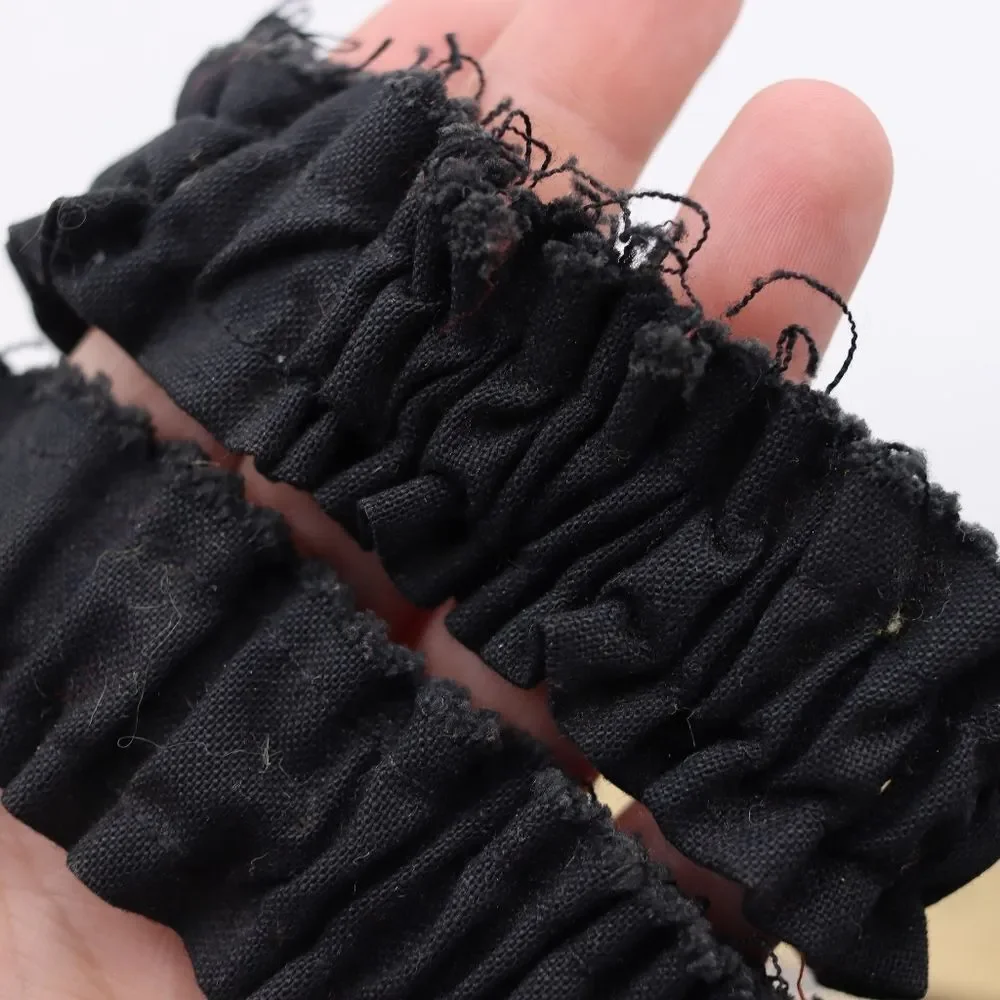 Vintage Black Ruffle Cuffs with Red Pom Pom Trim Elastic Accessories - Picture 6 of 7